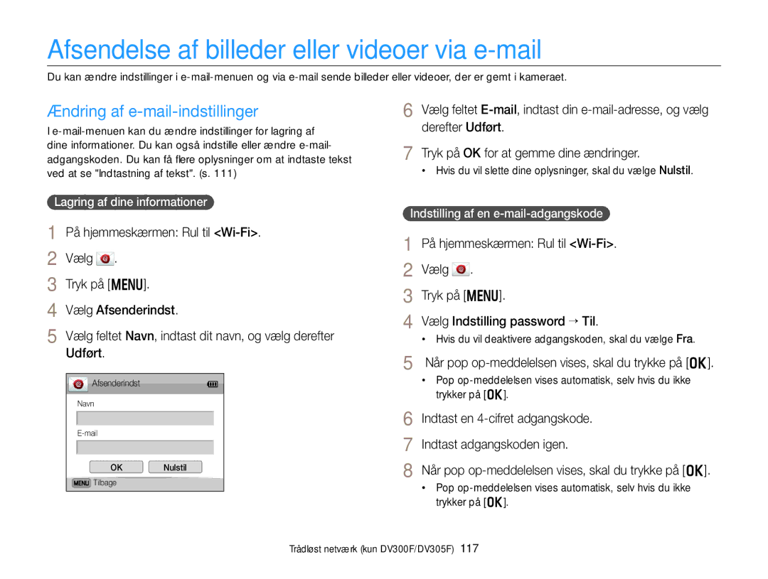 Samsung EC-DV300FBPRE2, EC-DV300ZBPUE2 Afsendelse af billeder eller videoer via e-mail, Ændring af e-mail-indstillinger 