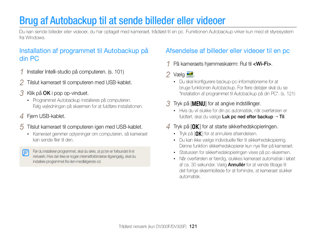 Samsung EC-DV300FBPUE2 manual Brug af Autobackup til at sende billeder eller videoer, Tryk på m for at angive indstillinger 