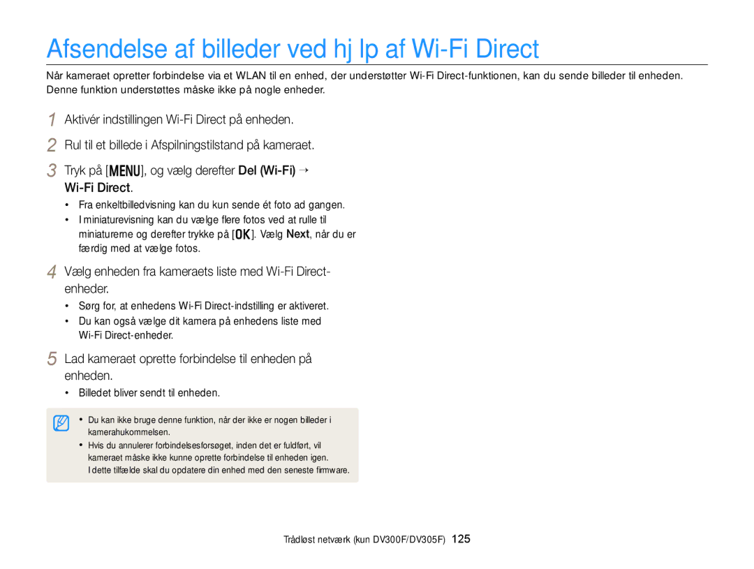 Samsung EC-DV300ZBPUE2, EC-DV300ZBPBE2 Afsendelse af billeder ved hjælp af Wi-Fi Direct, Billedet bliver sendt til enheden 