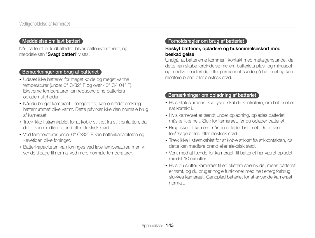 Samsung EC-DV300ZBPUE2 Meddelelse om lavt batteri, Bemærkninger om brug af batteriet, Forholdsregler om brug af batteriet 