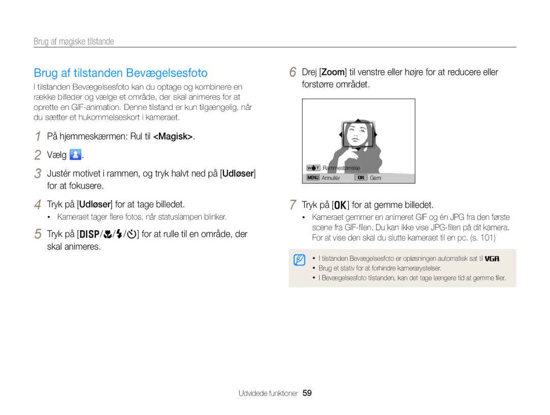 Samsung EC-DV300ZBPUE2, EC-DV300ZBPBE2 manual Brug af tilstanden Bevægelsesfoto, På hjemmeskærmen Rul til Magisk Vælg 