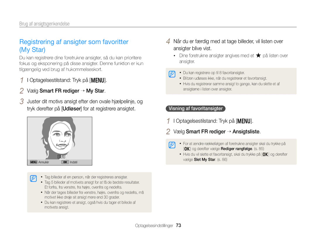 Samsung EC-DV300FBPUE2, EC-DV300ZBPUE2 manual Registrering af ansigter som favoritter My Star, Visning af favoritansigter 