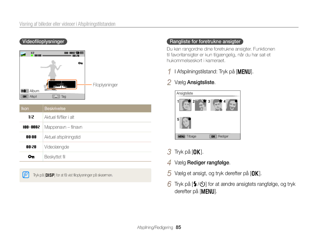 Samsung EC-DV300FBPUE2 manual Visning af billeder eller videoer i Afspilningstilstanden, Derefter på m, Videoﬁloplysninger 