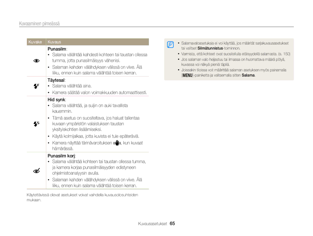 Samsung EC-DV300ZBPUE2, EC-DV300ZBPBE2, EC-DV300FBPUE2, EC-DV300FBPBE2 manual Kuvaaminen pimeässä, Ohjelmistoanalyysin avulla 