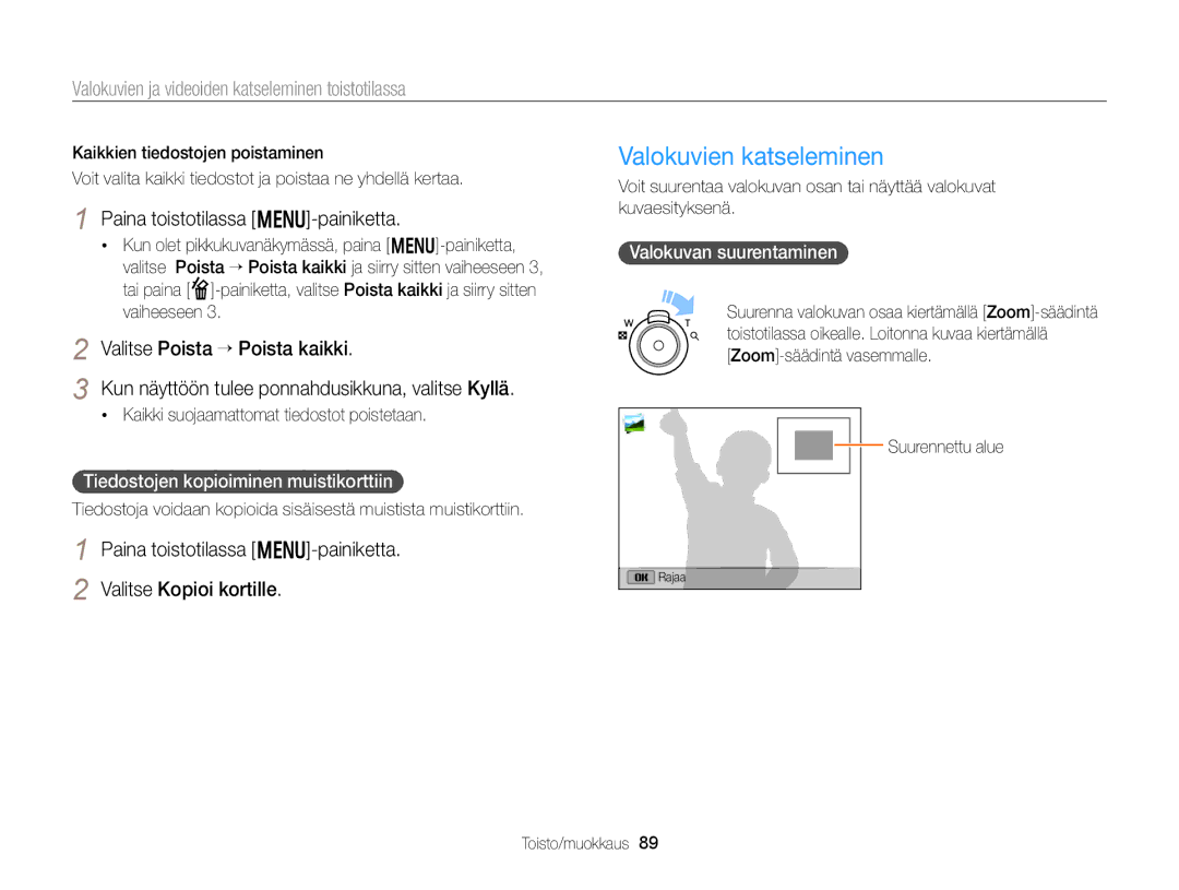 Samsung EC-DV300ZBPUE2 Valokuvien katseleminen, Paina toistotilassa m-painiketta, Tiedostojen kopioiminen muistikorttiin 