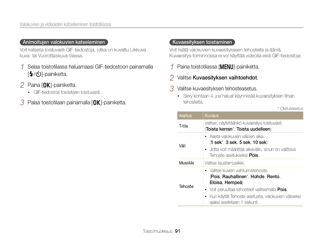 Samsung EC-DV300FBPUE2, EC-DV300ZBPUE2 Palaa toistotilaan painamalla o-painiketta, Animoitujen valokuvien katseleminen 