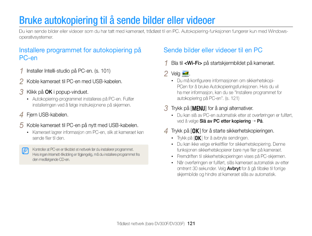 Samsung EC-DV300FBPUE2 manual Bruke autokopiering til å sende bilder eller videoer, Sende bilder eller videoer til en PC 