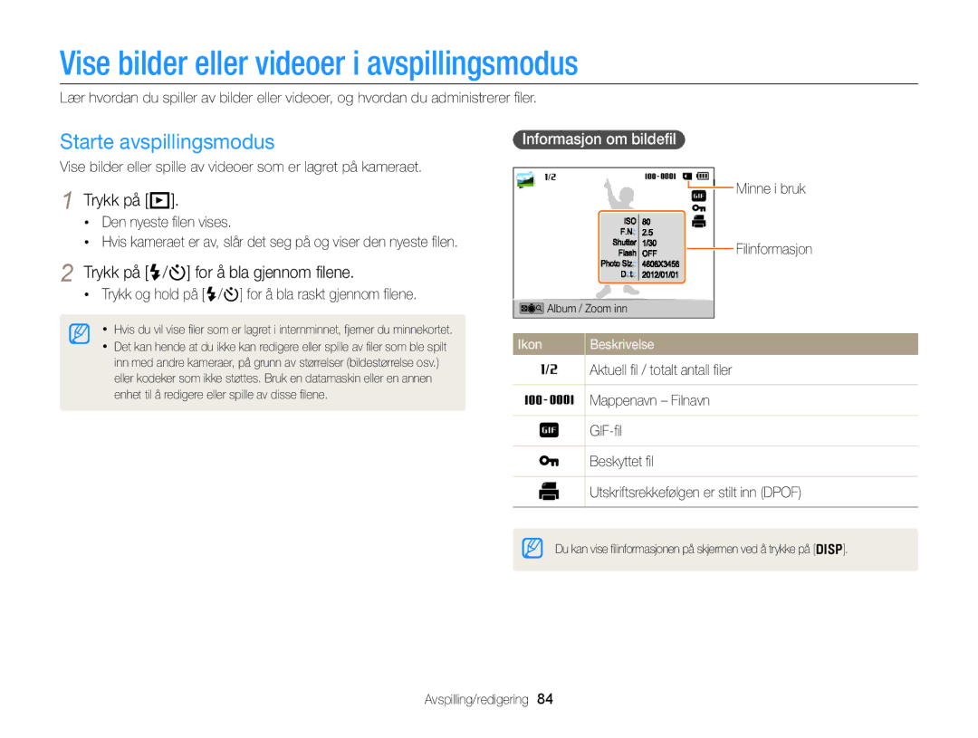 Samsung EC-DV300ZBPBE2, EC-DV300ZBPUE2 Vise bilder eller videoer i avspillingsmodus, Starte avspillingsmodus, Trykk på P 