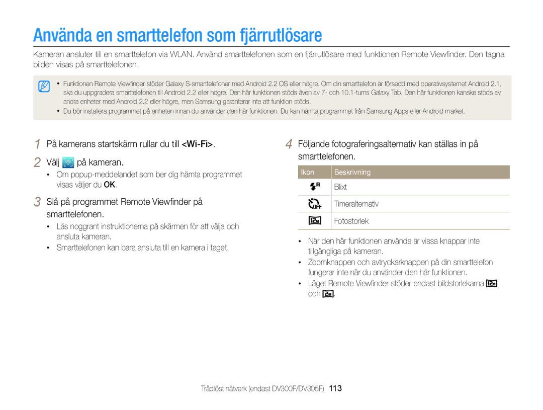 Samsung EC-DV300ZBPUE2 Använda en smarttelefon som fjärrutlösare, Slå på programmet Remote Viewﬁnder på smarttelefonen 