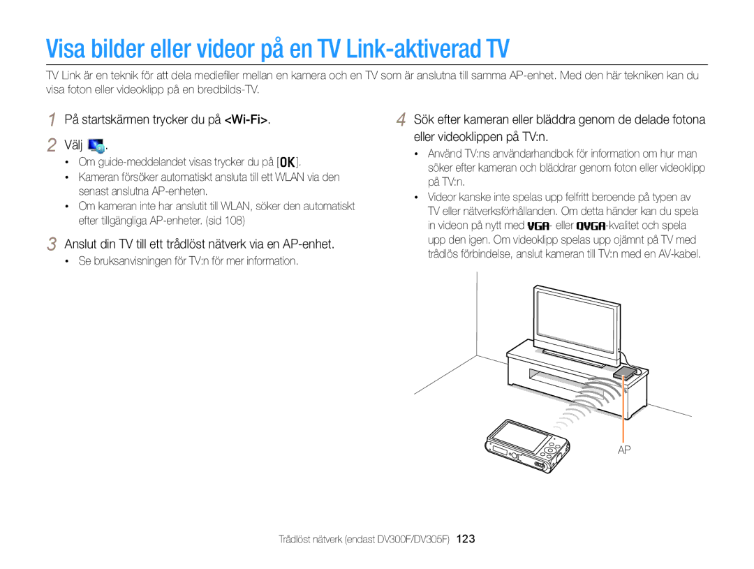 Samsung EC-DV300FBPRE2, EC-DV300ZBPUE2, EC-DV300ZBPBE2, EC-DV300FBPUE2 Visa bilder eller videor på en TV Link-aktiverad TV 