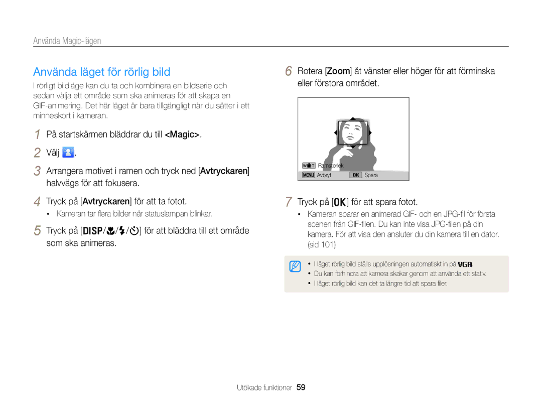 Samsung EC-DV300ZBPUE2, EC-DV300ZBPBE2 manual Använda läget för rörlig bild, På startskärmen bläddrar du till Magic Välj 