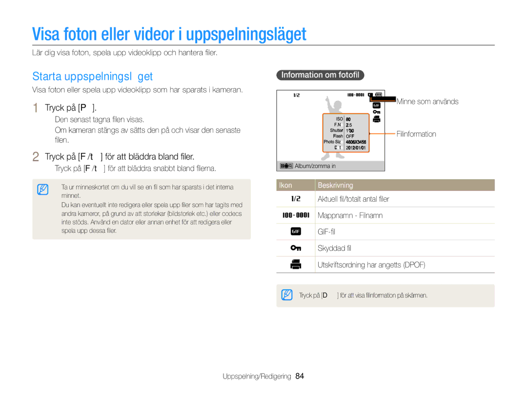 Samsung EC-DV300ZBPBE2, EC-DV300ZBPUE2 Visa foton eller videor i uppspelningsläget, Starta uppspelningsläget, Tryck på P 