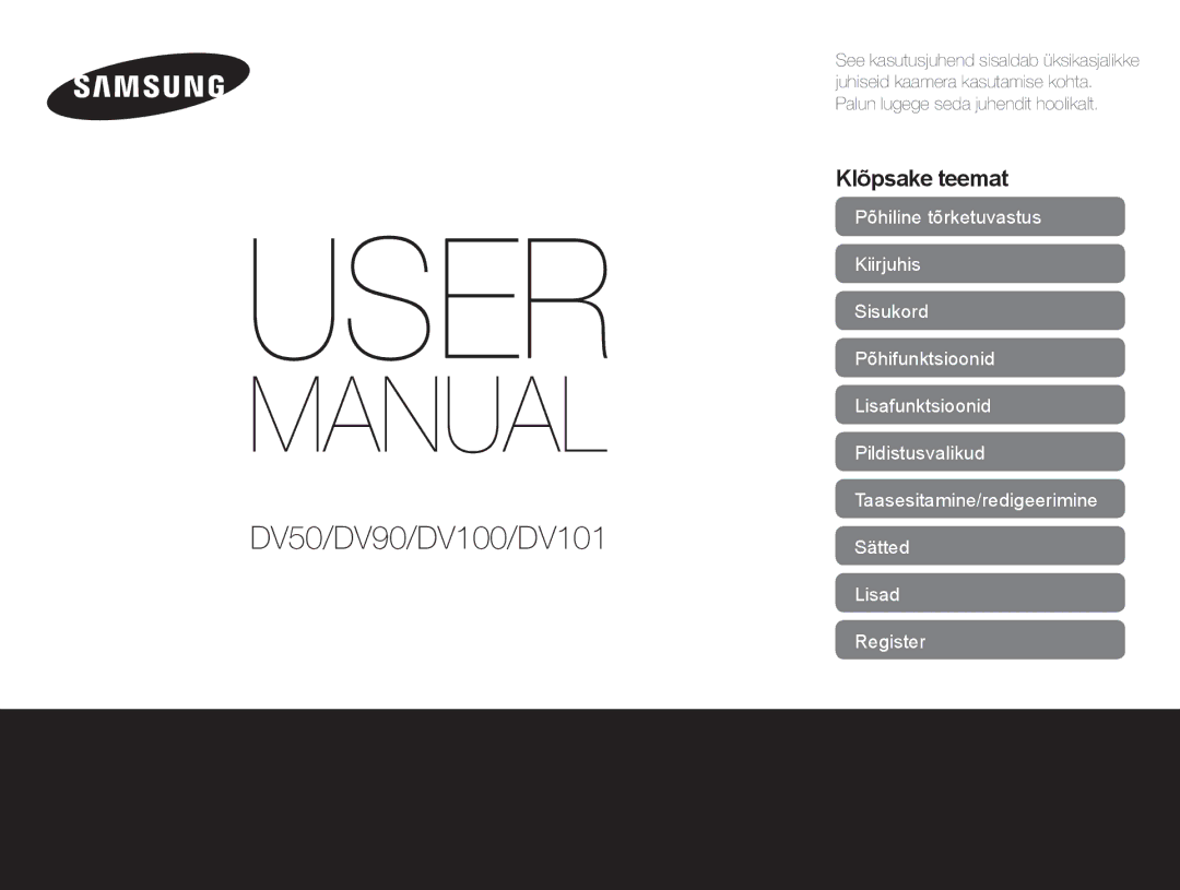 Samsung EC-DV90ZZFPBE2, EC-DV90ZZBPBE2 manual DV50/DV90/DV100/DV101Sätted 