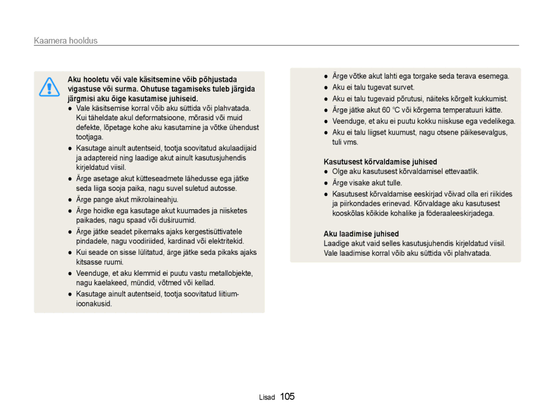 Samsung EC-DV90ZZBPBE2 manual Ärge pange akut mikrolaineahju, Kasutusest kõrvaldamise juhised, Aku laadimise juhised 