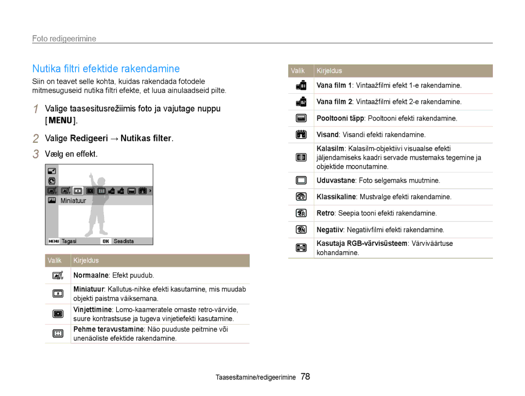 Samsung EC-DV90ZZFPBE2, EC-DV90ZZBPBE2 manual Foto redigeerimine, Kasutaja RGB-värvisüsteem Värviväärtuse 