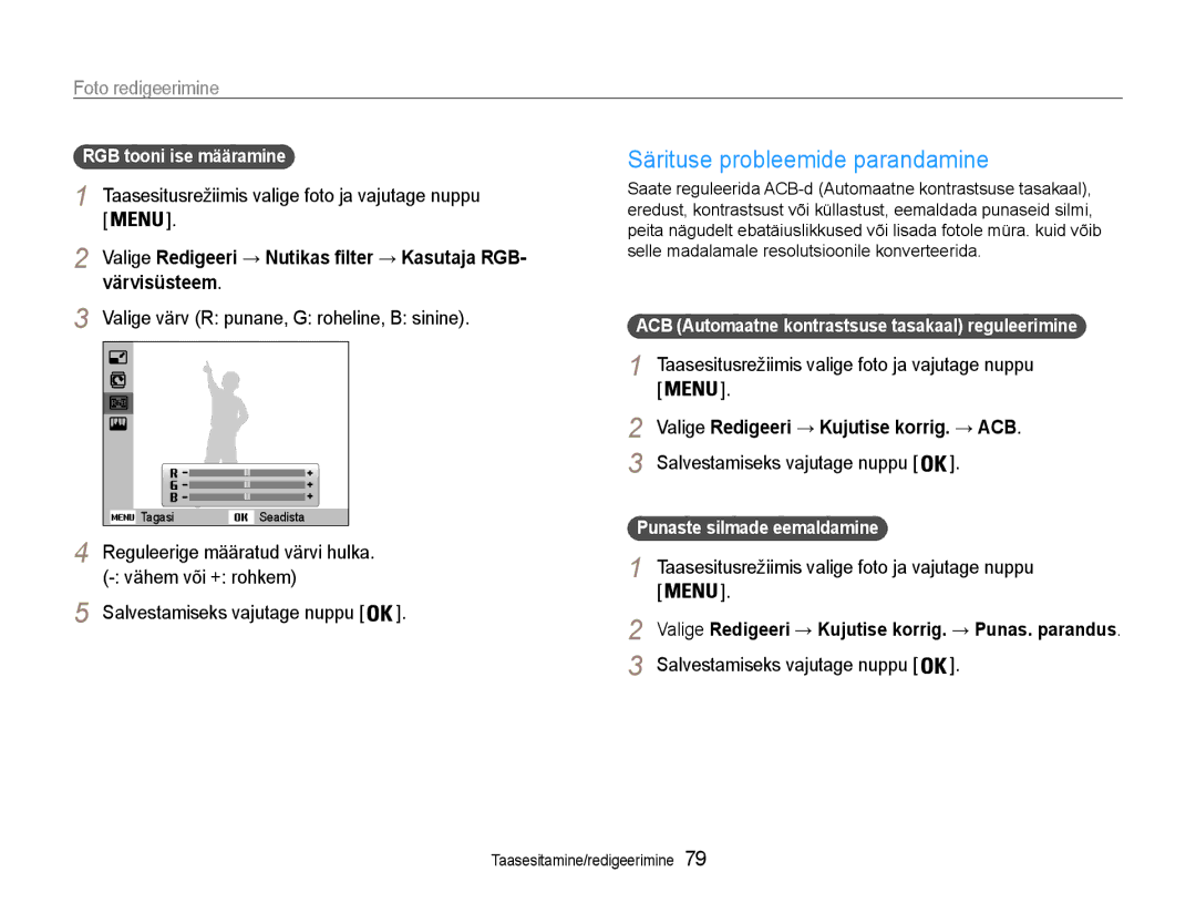 Samsung EC-DV90ZZBPBE2, EC-DV90ZZFPBE2 manual Särituse probleemide parandamine, Värvisüsteem, Vähem või + rohkem 