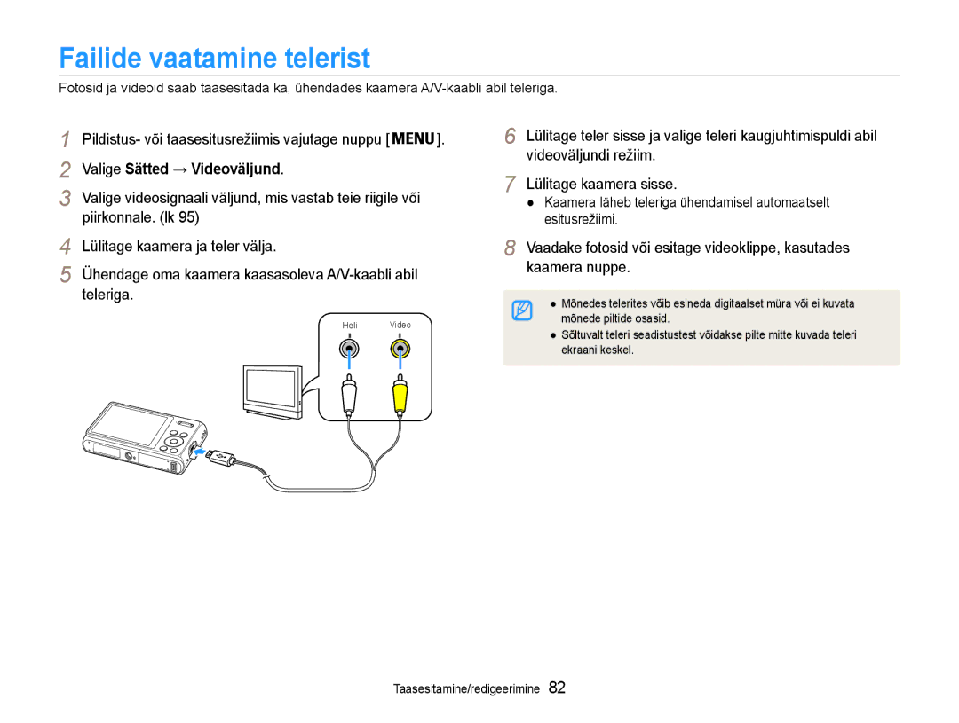 Samsung EC-DV90ZZFPBE2, EC-DV90ZZBPBE2 manual Failide vaatamine telerist, Valige Sätted → Videoväljund 