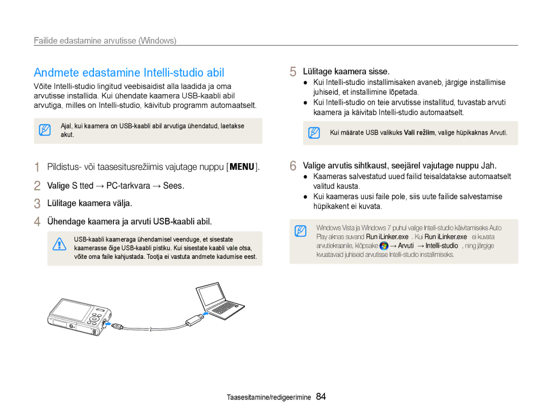 Samsung EC-DV90ZZFPBE2, EC-DV90ZZBPBE2 manual Andmete edastamine Intelli-studio abil, Failide edastamine arvutisse Windows 