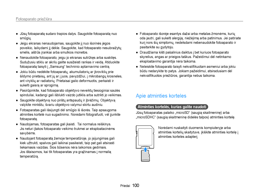 Samsung EC-DV90ZZFPBE2, EC-DV90ZZBPBE2 manual Apie atminties korteles, Atminties kortelės, kurias galite naudoti 