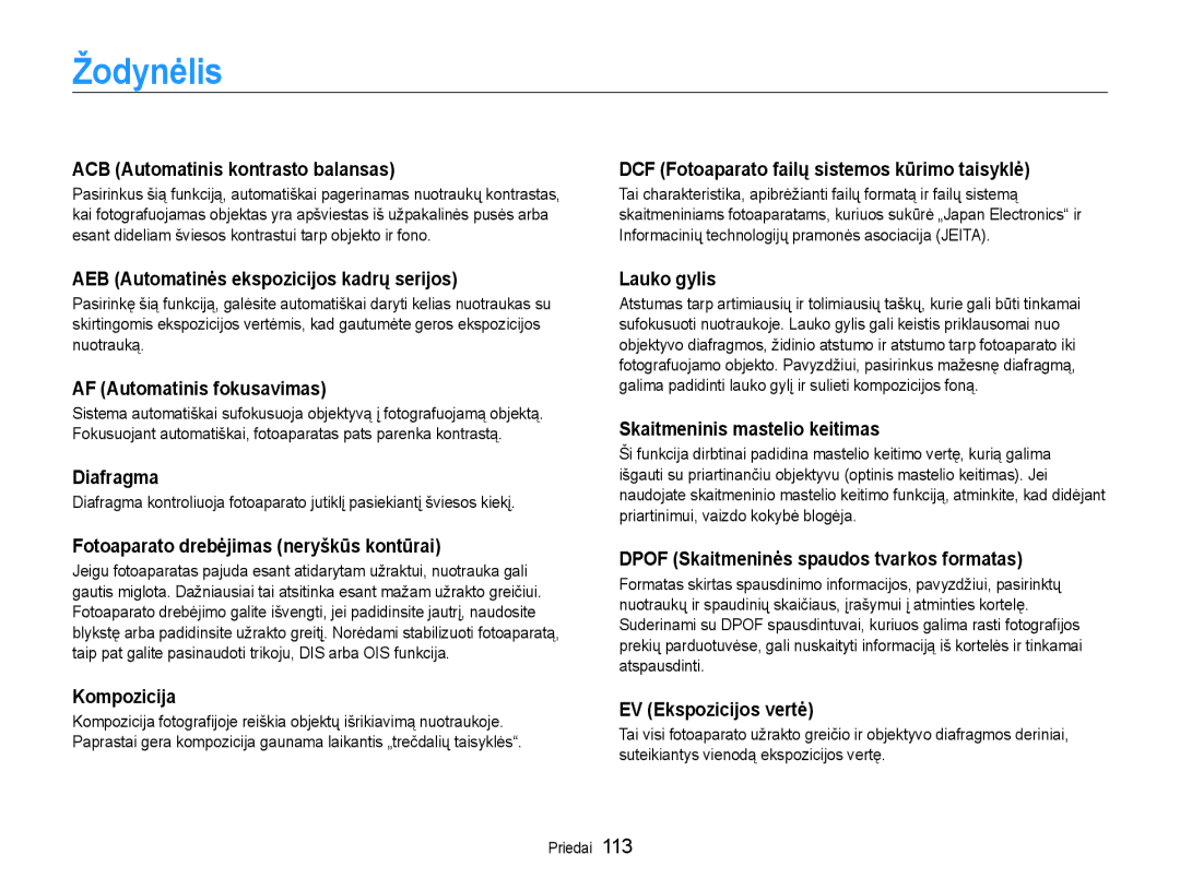 Samsung EC-DV90ZZBPBE2, EC-DV90ZZFPBE2 manual Žodynėlis 