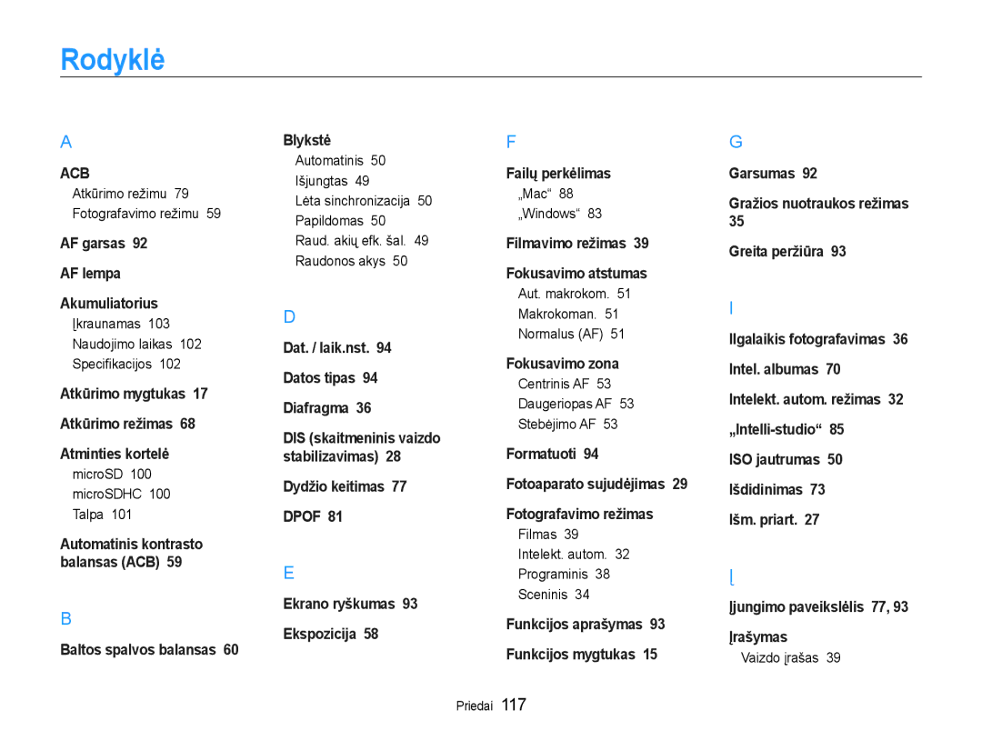 Samsung EC-DV90ZZBPBE2, EC-DV90ZZFPBE2 manual Rodyklė 