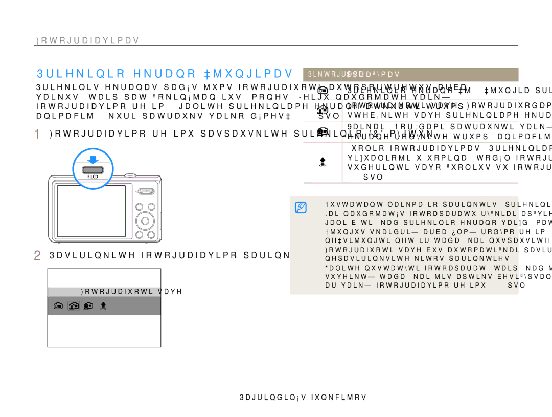 Samsung EC-DV90ZZBPBE2 Priekinio ekrano įjungimas, Fotografavimas, Priekinio ekrano įj. įjungia priekinį ekraną, 43 psl 