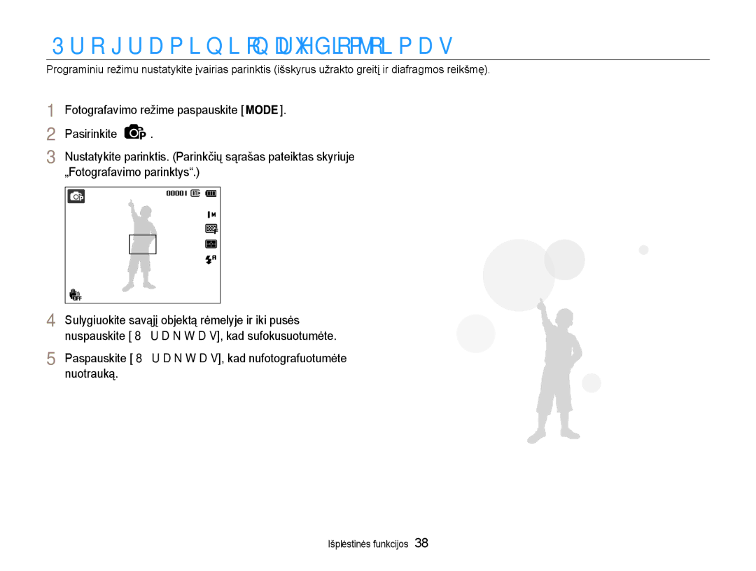 Samsung EC-DV90ZZFPBE2, EC-DV90ZZBPBE2 manual Programinio režimo naudojimas, „Fotografavimo parinktys 