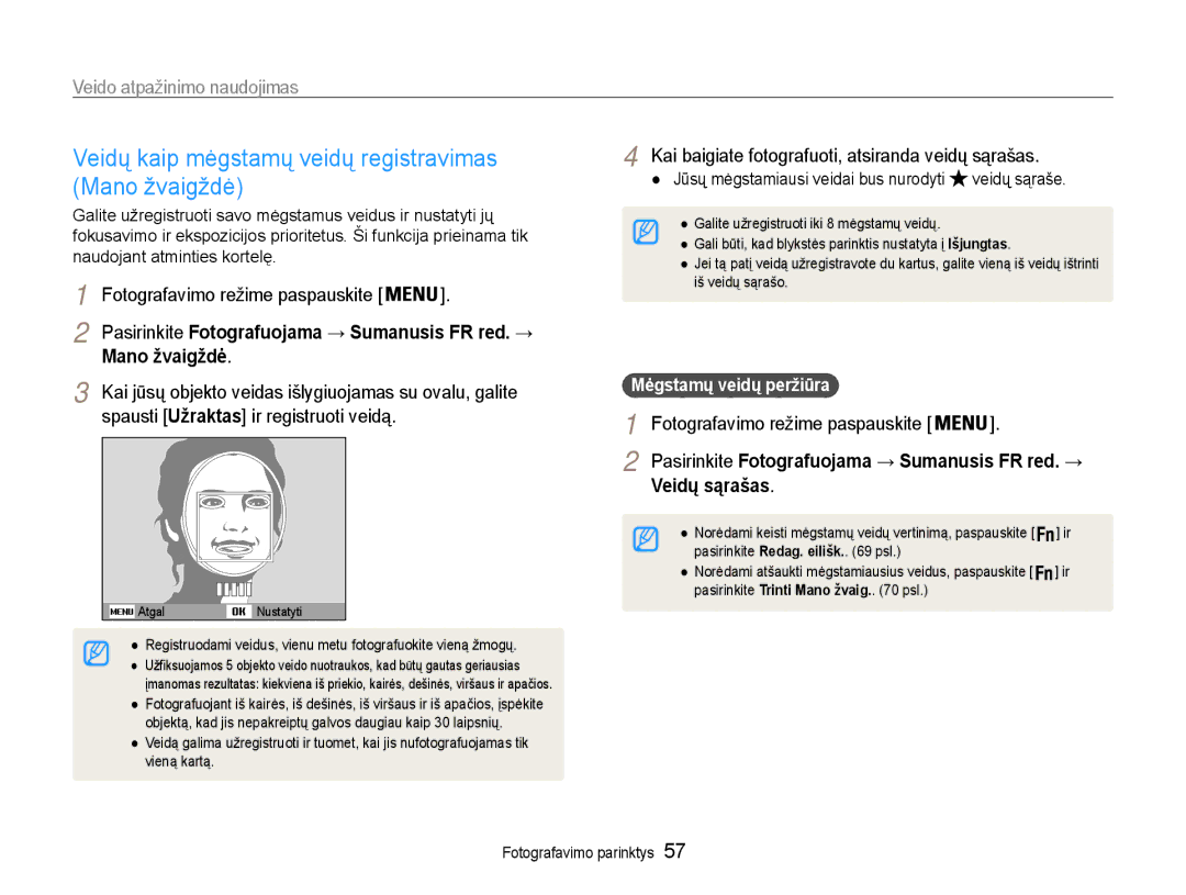 Samsung EC-DV90ZZBPBE2, EC-DV90ZZFPBE2 manual Veidų kaip mėgstamų veidų registravimas, Mano žvaigždė, Veidų sąrašas 