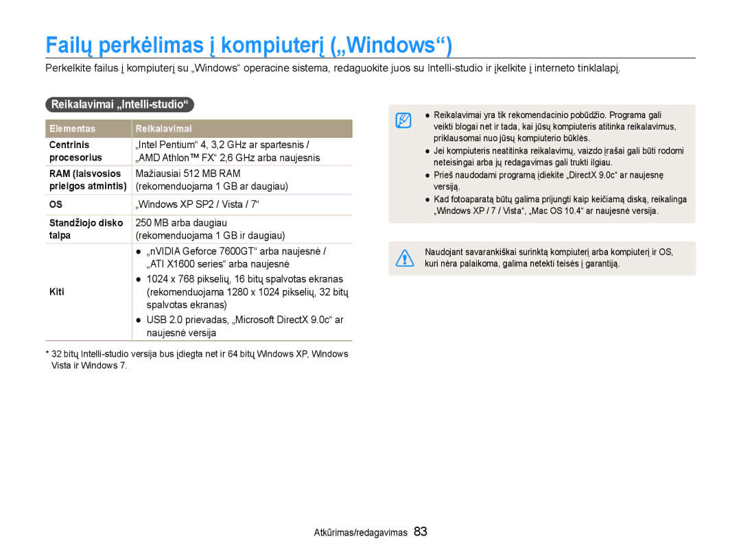 Samsung EC-DV90ZZBPBE2, EC-DV90ZZFPBE2 manual Failų perkėlimas į kompiuterį „Windows, Reikalavimai „Intelli-studio 