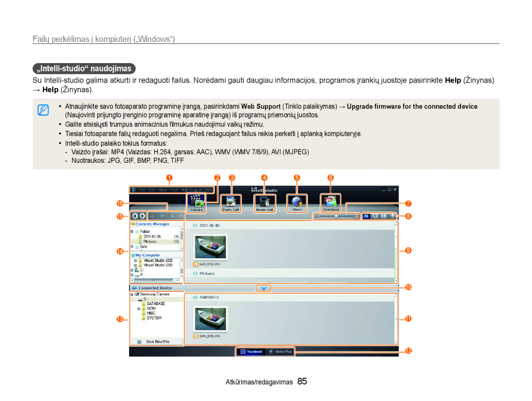 Samsung EC-DV90ZZBPBE2, EC-DV90ZZFPBE2 manual „Intelli-studio naudojimas, → Help Žinynas 