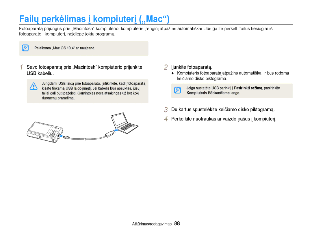 Samsung EC-DV90ZZFPBE2, EC-DV90ZZBPBE2 manual Failų perkėlimas į kompiuterį „Mac 