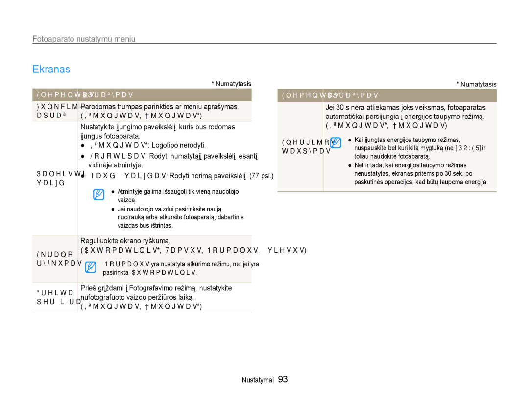 Samsung EC-DV90ZZBPBE2, EC-DV90ZZFPBE2 manual Ekranas, Automatinis*, Tamsus, Normalus, Šviesus 