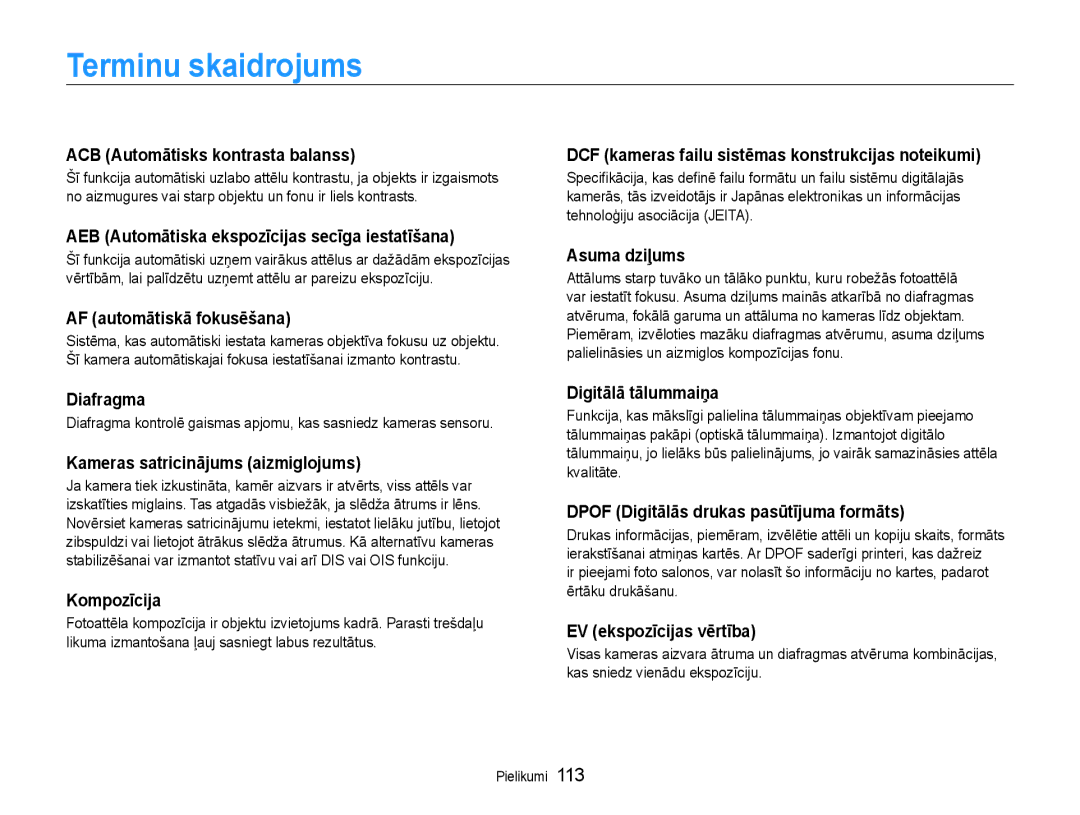 Samsung EC-DV90ZZBPBE2, EC-DV90ZZFPBE2 manual Terminu skaidrojums 