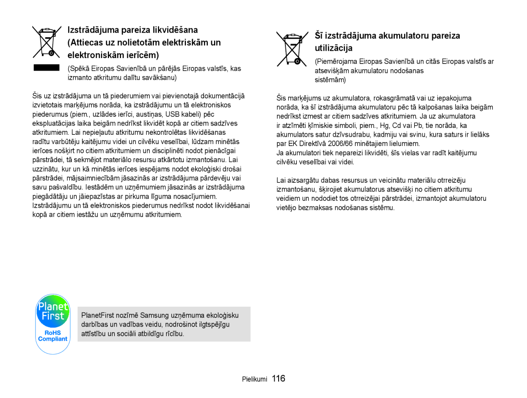 Samsung EC-DV90ZZFPBE2, EC-DV90ZZBPBE2 manual Šī izstrādājuma akumulatoru pareiza utilizācija 