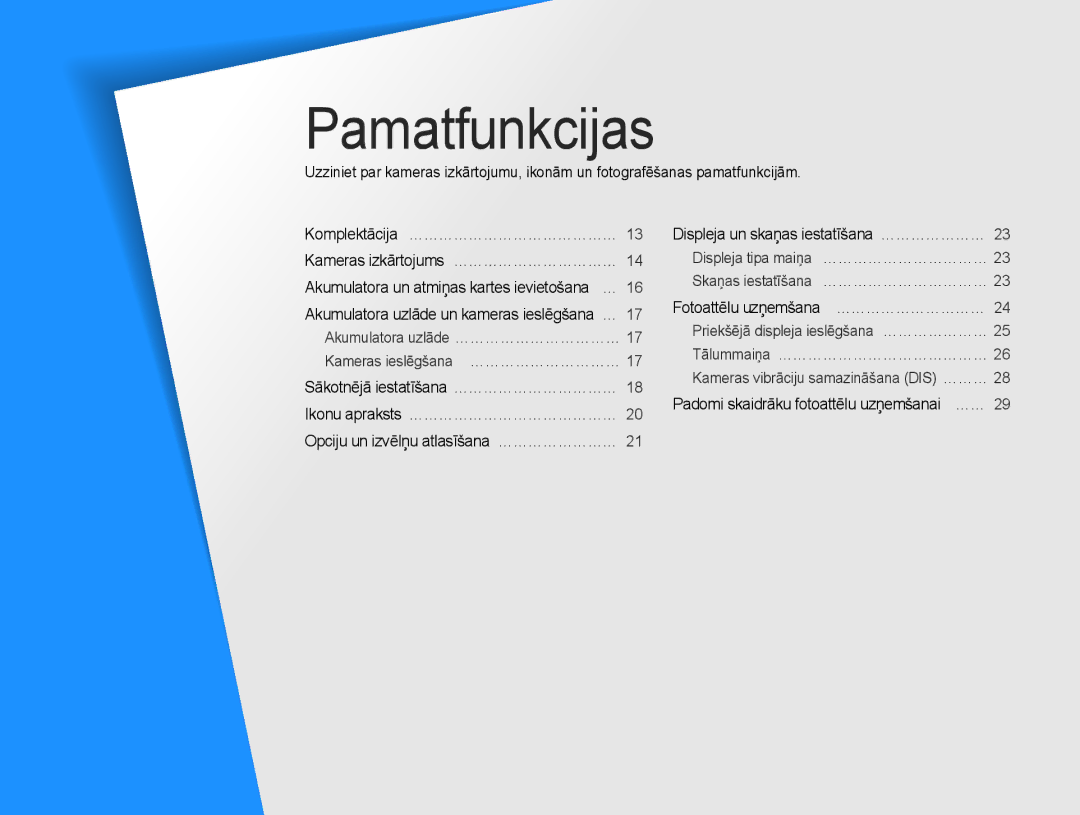 Samsung EC-DV90ZZFPBE2, EC-DV90ZZBPBE2 manual Displeja un skaņas iestatīšana ……………………, Fotoattēlu uzņemšana … ………………………… 