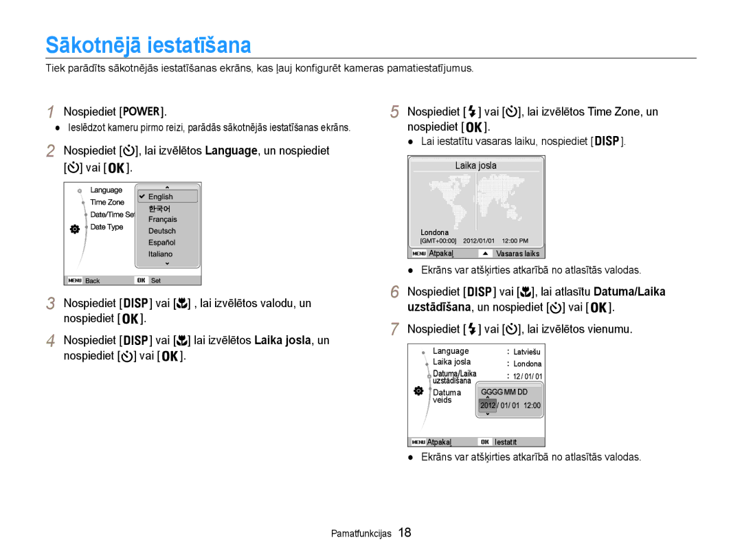 Samsung EC-DV90ZZFPBE2, EC-DV90ZZBPBE2 manual Sākotnējā iestatīšana, Nospiediet Vai 