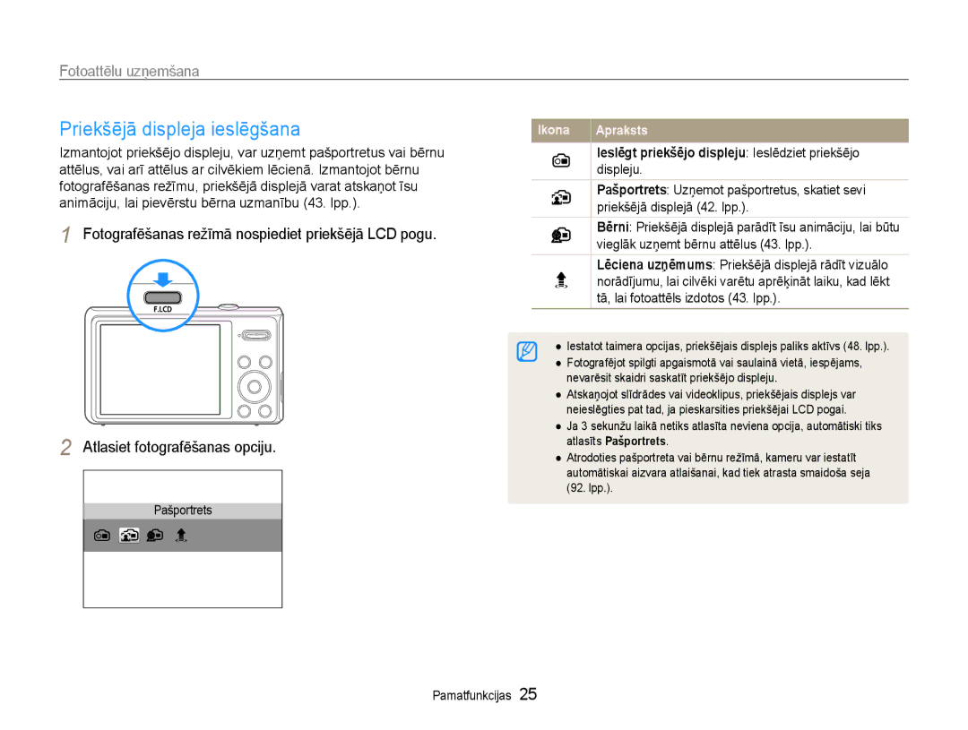 Samsung EC-DV90ZZBPBE2, EC-DV90ZZFPBE2 manual Priekšējā displeja ieslēgšana, Fotoattēlu uzņemšana 