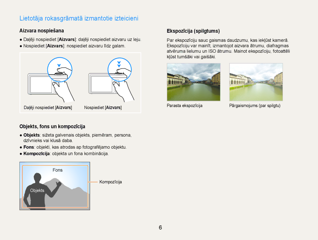 Samsung EC-DV90ZZFPBE2 Lietotāja rokasgrāmatā izmantotie izteicieni, Aizvara nospiešana, Objekts, fons un kompozīcija 