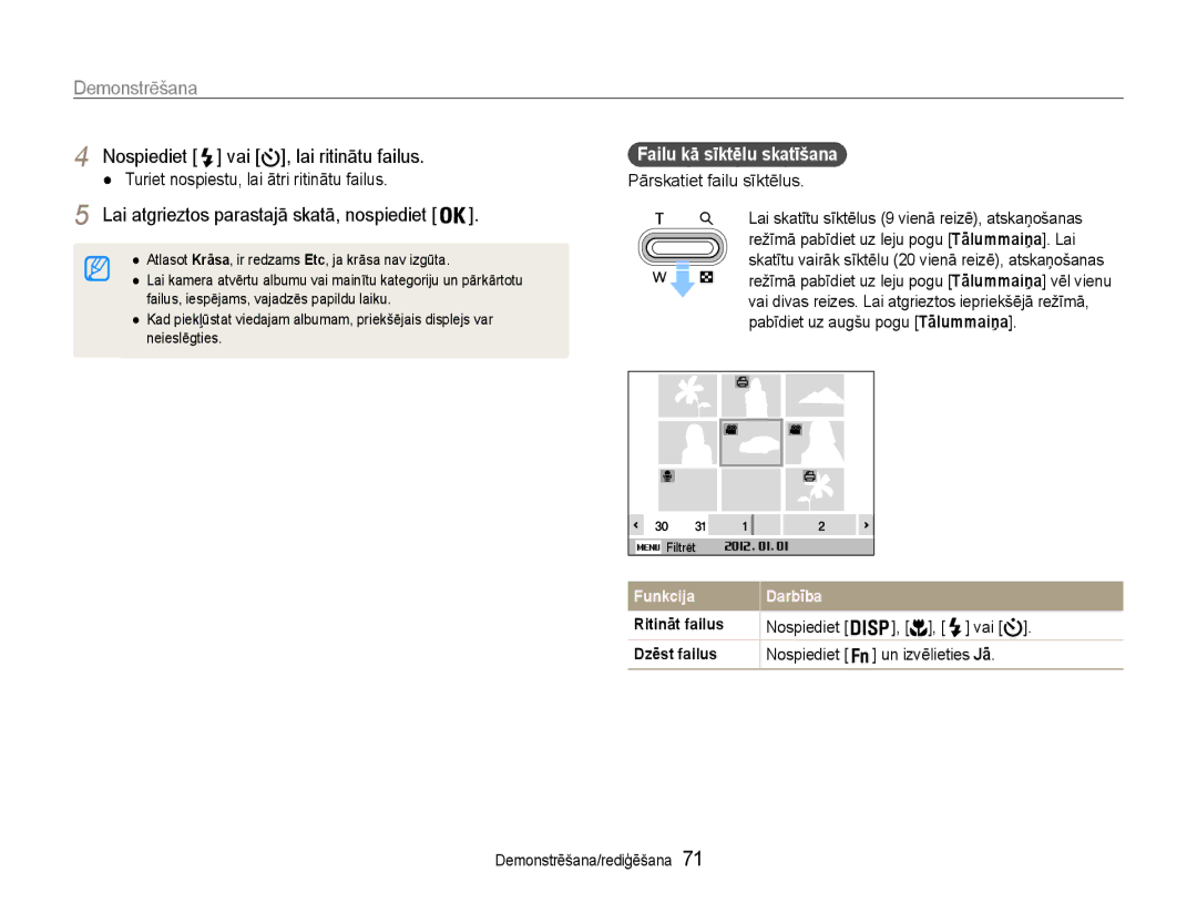 Samsung EC-DV90ZZBPBE2 manual Lai atgrieztos parastajā skatā, nospiediet, Un izvēlieties Jā, Ritināt failus, Dzēst failus 