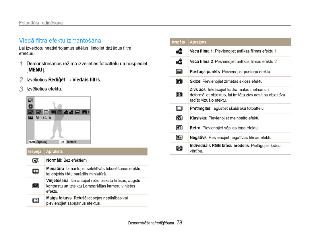 Samsung EC-DV90ZZFPBE2, EC-DV90ZZBPBE2 manual Normāli Bez efektiem, Individuāls RGB krāsu modelis Pielāgojiet krāsu vērtību 