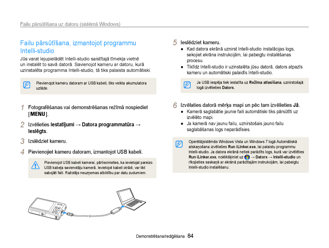 Samsung EC-DV90ZZFPBE2 Failu pārsūtīšana, izmantojot programmu Intelli-studio, Failu pārsūtīšana uz datoru sistēmā Windows 