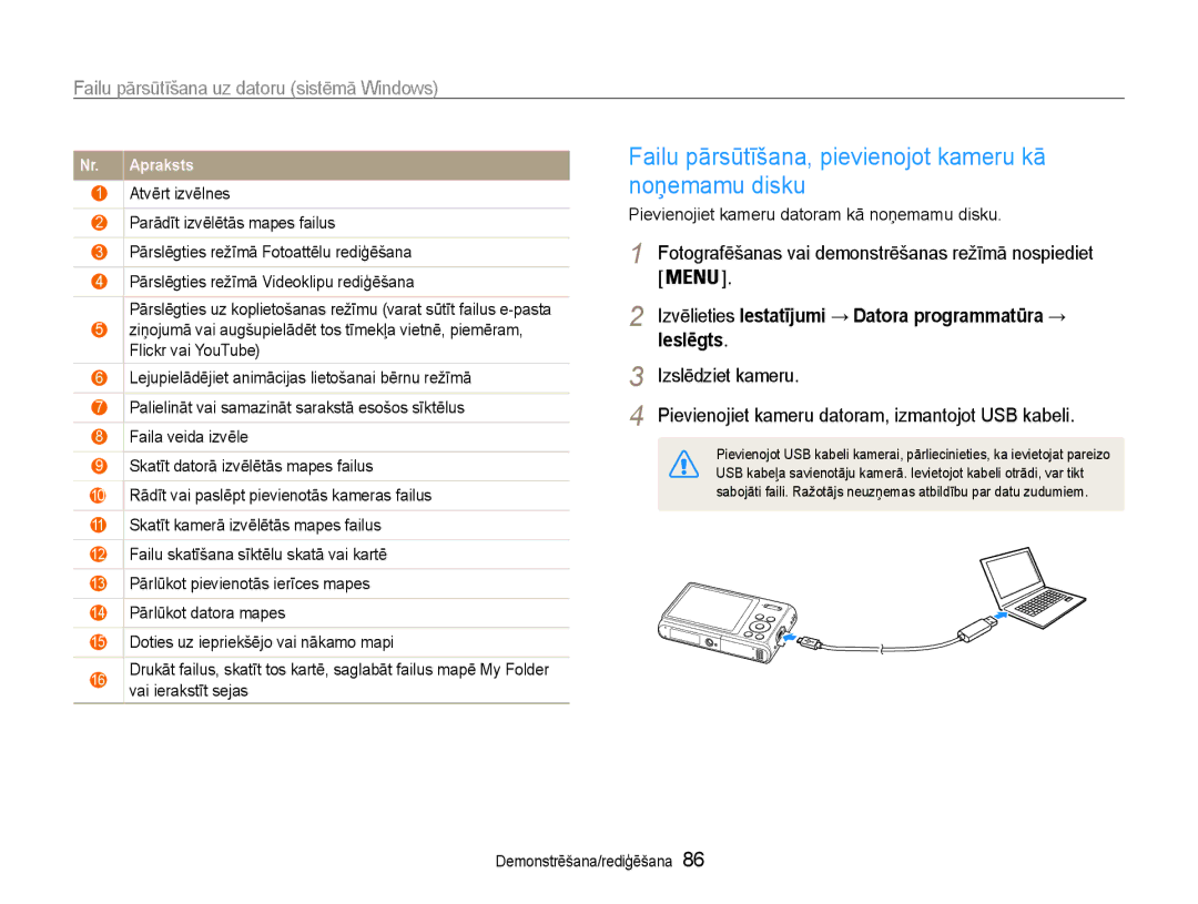 Samsung EC-DV90ZZFPBE2, EC-DV90ZZBPBE2 manual Failu pārsūtīšana, pievienojot kameru kā noņemamu disku 