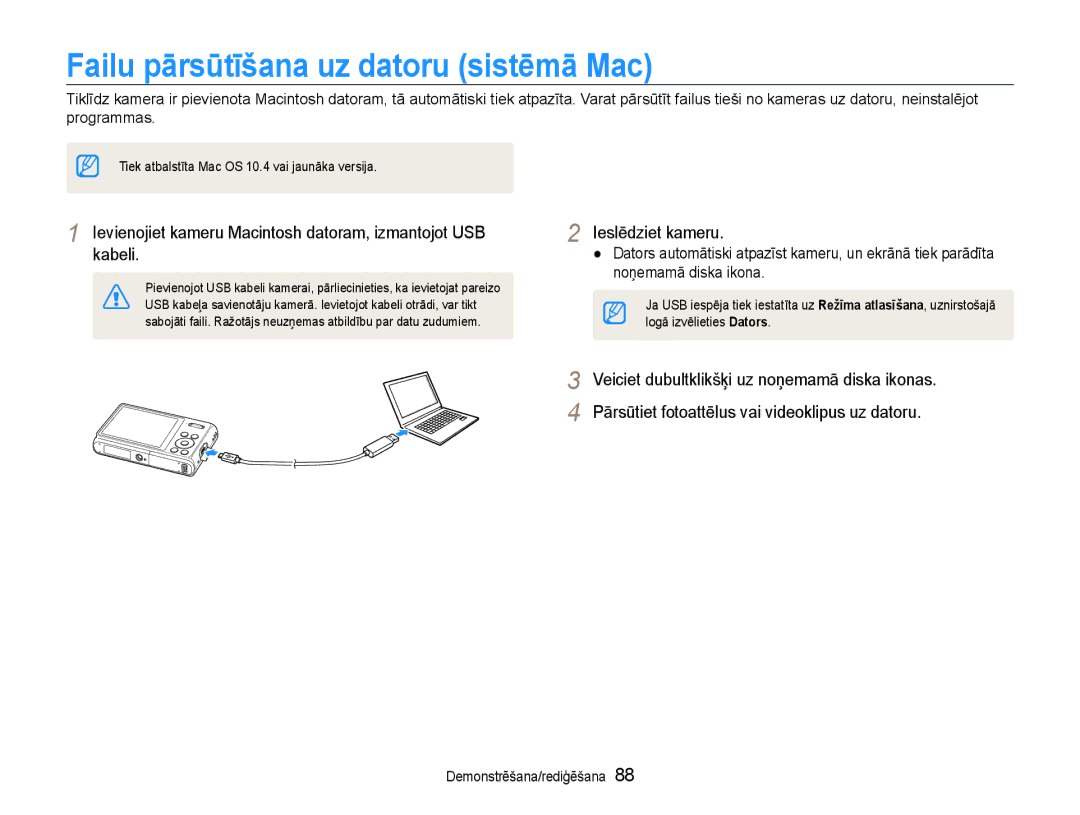 Samsung EC-DV90ZZFPBE2, EC-DV90ZZBPBE2 manual Failu pārsūtīšana uz datoru sistēmā Mac 