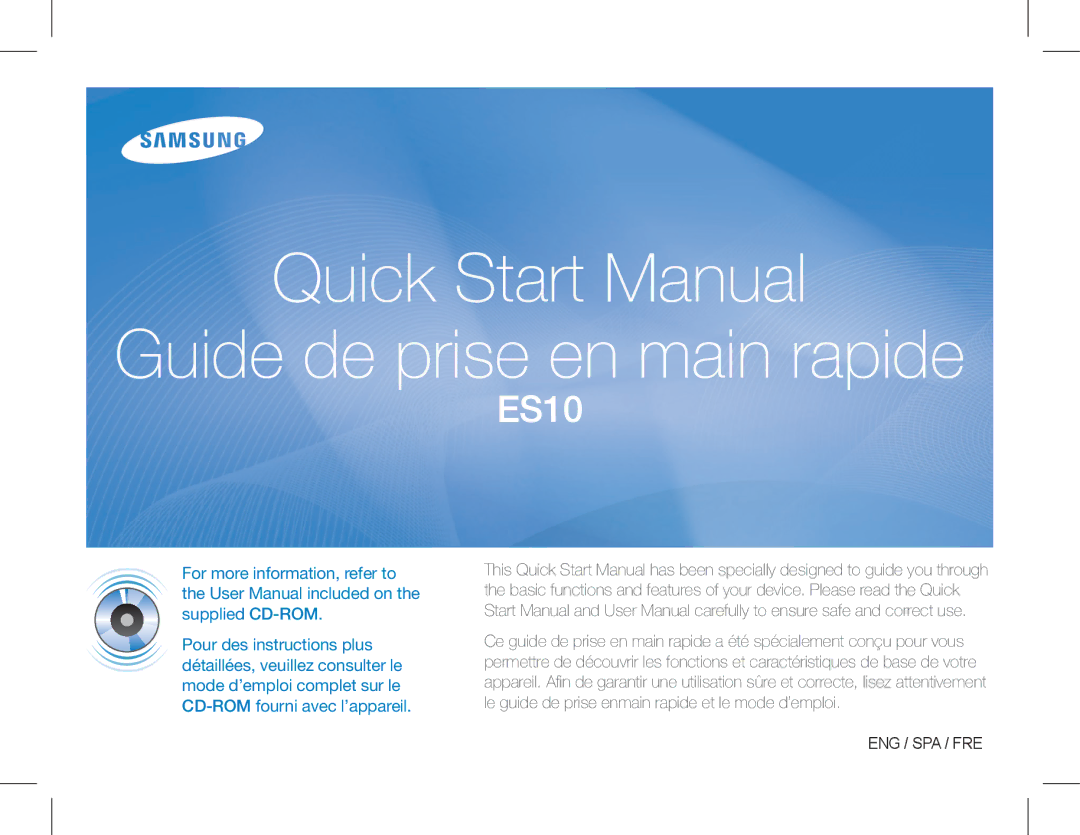 Samsung EC-ES10ZWBA/FR, EC-ES10ZBBA/FR, EC-ES10ZPBA/FR manual Quick Start Manual Guide de prise en main rapide 