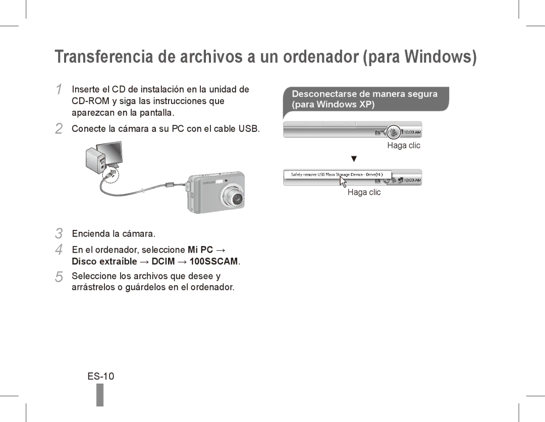 Samsung EC-ES10ZWDA/AE, EC-ES10ZBBA/FR, EC-ES10ZWBA/FR, EC-ES10ZPBA/FR, EC-ES10ZSBA/FR, EC-ES10ZSBA/IT ES-10, Para Windows XP 