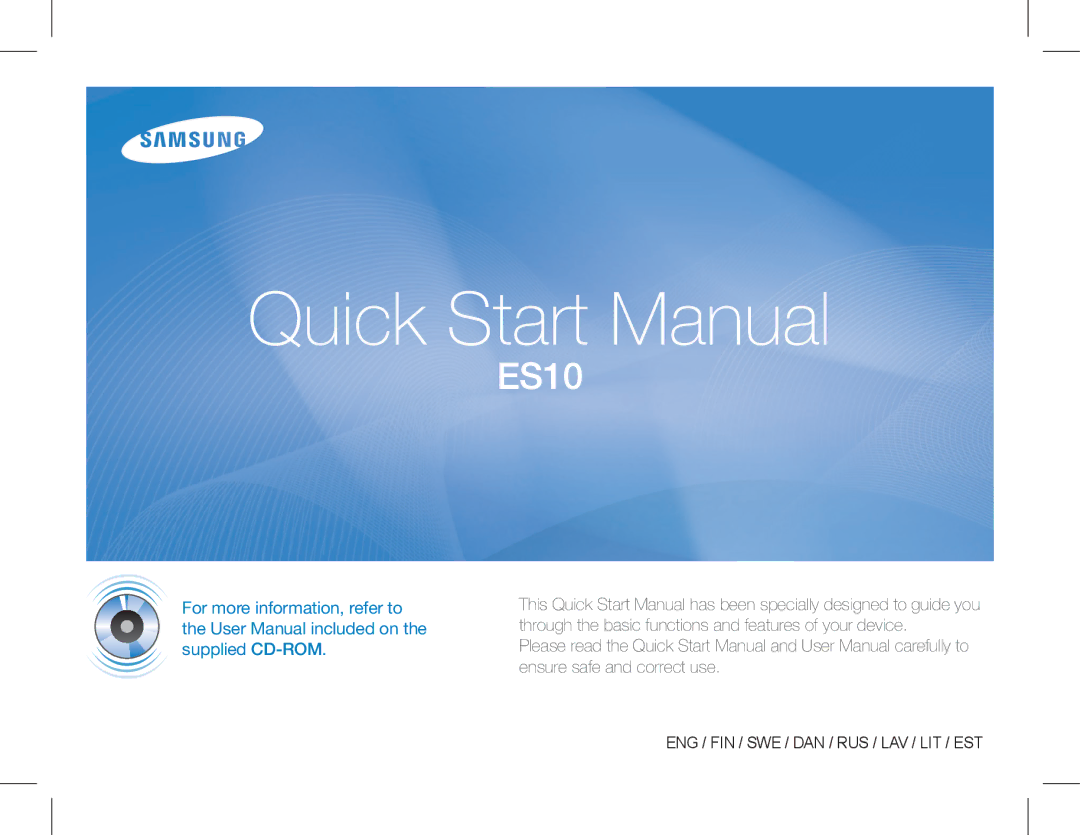 Samsung EC-ES10ZWBA/FR, EC-ES10ZBBA/FR, EC-ES10ZPBA/FR, EC-ES10ZSBA/FR, EC-ES10ZSBA/IT, EC-ES10ZBBA/IT, EC-ES10ZPBA/E1 manual 