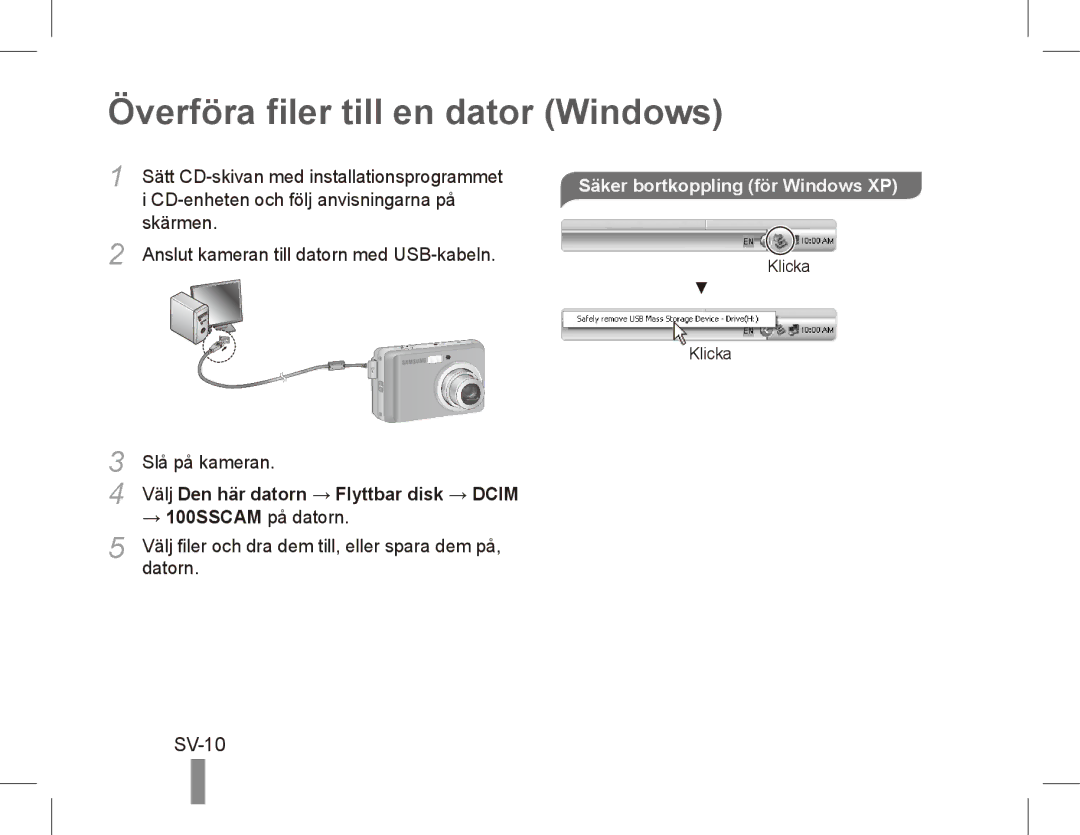 Samsung EC-ES10ZBBA/RU, EC-ES10ZBBA/FR manual Överföra filer till en dator Windows, SV-10, Säker bortkoppling för Windows XP 