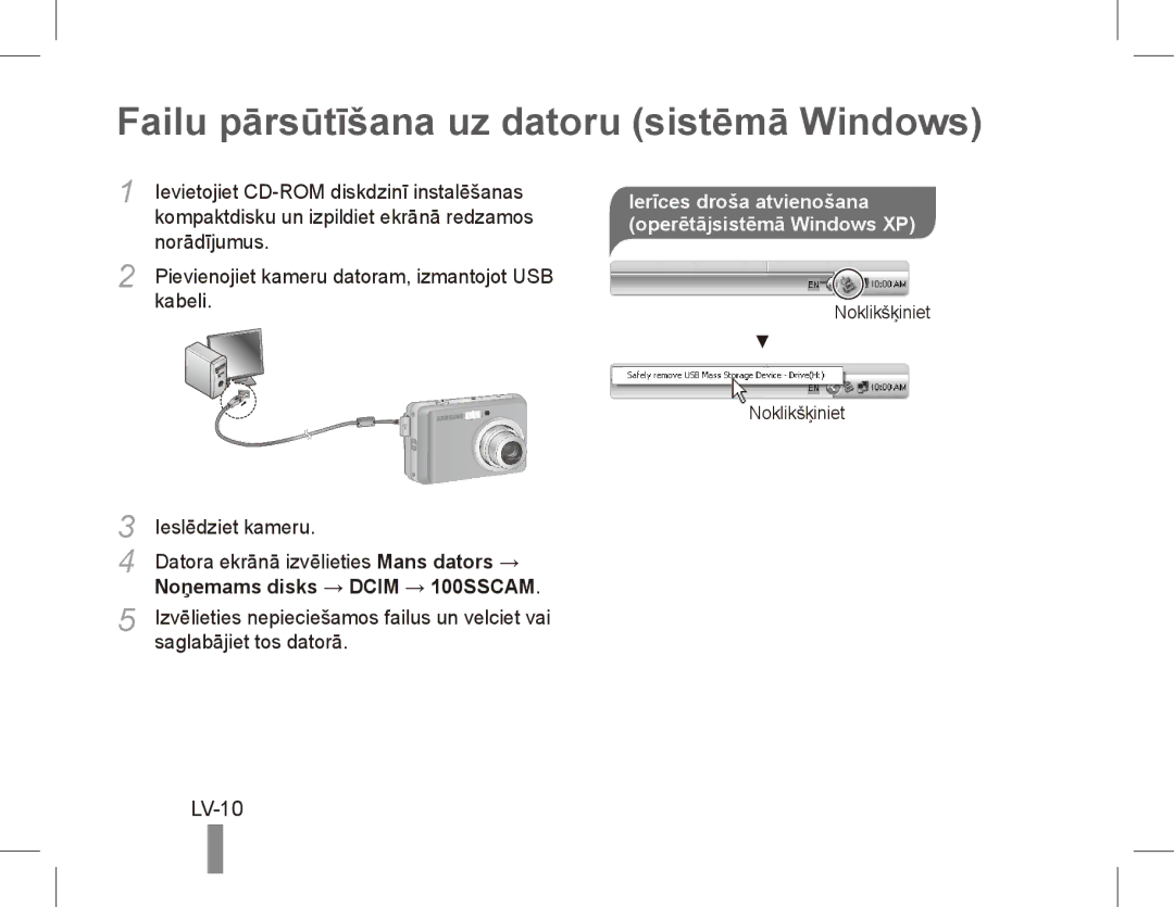 Samsung EC-ES10ZWBA/SA, EC-ES10ZBBA/FR, EC-ES10ZWBA/FR, EC-ES10ZPBA/FR Failu pārsūtīšana uz datoru sistēmā Windows, LV-10 