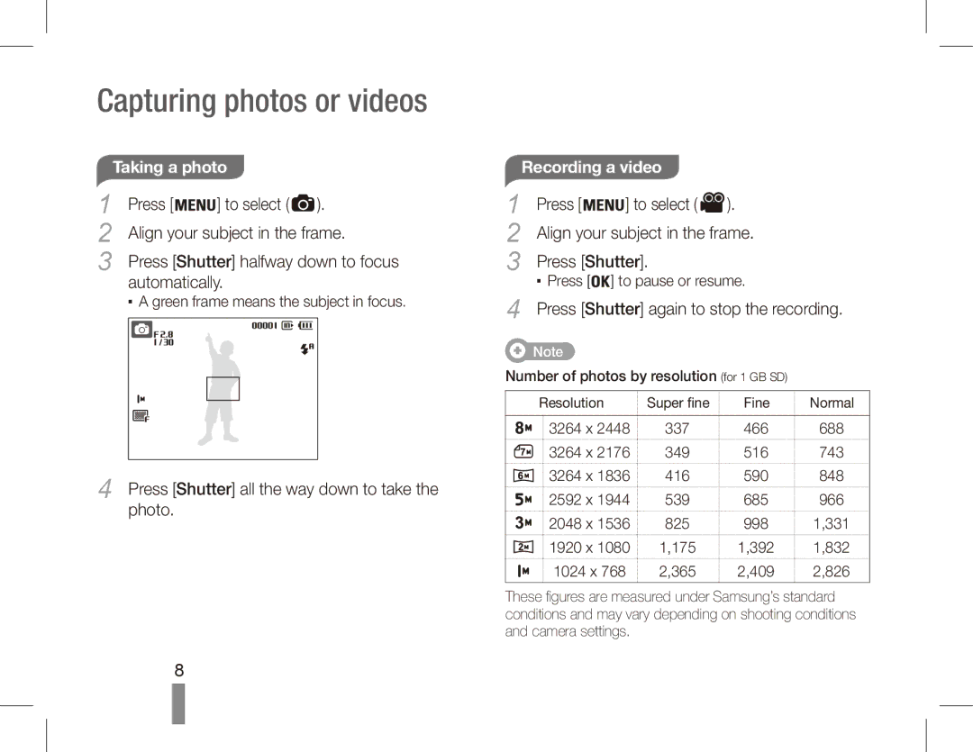 Samsung EC-ES10ZSBA/ZA, EC-ES10ZBBA/FR manual Press To select Align your subject in the frame, Automatically, Taking a photo 