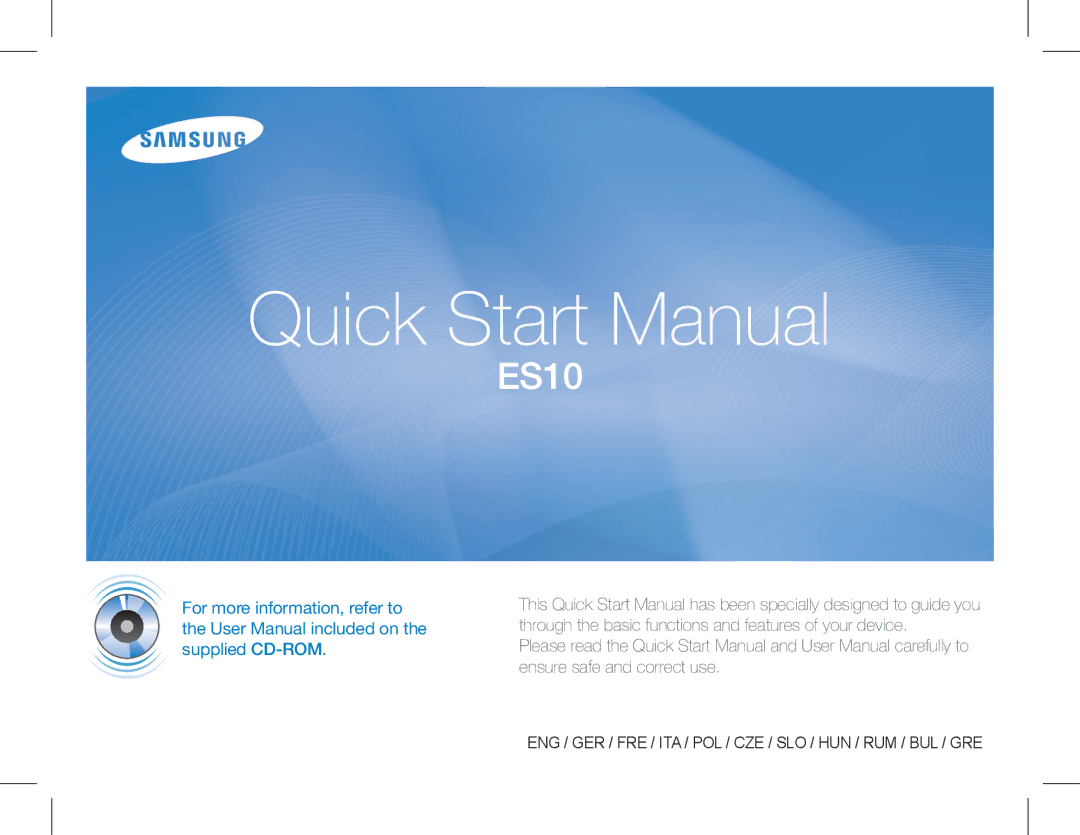 Samsung EC-ES10ZWBA/FR, EC-ES10ZBBA/FR, EC-ES10ZPBA/FR, EC-ES10ZSBA/FR, EC-ES10ZSBA/IT manual Quick Start Manual 